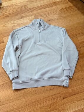 Athleta Beige Forever Fleece Quarter-Zip Pullover Seeatshirt